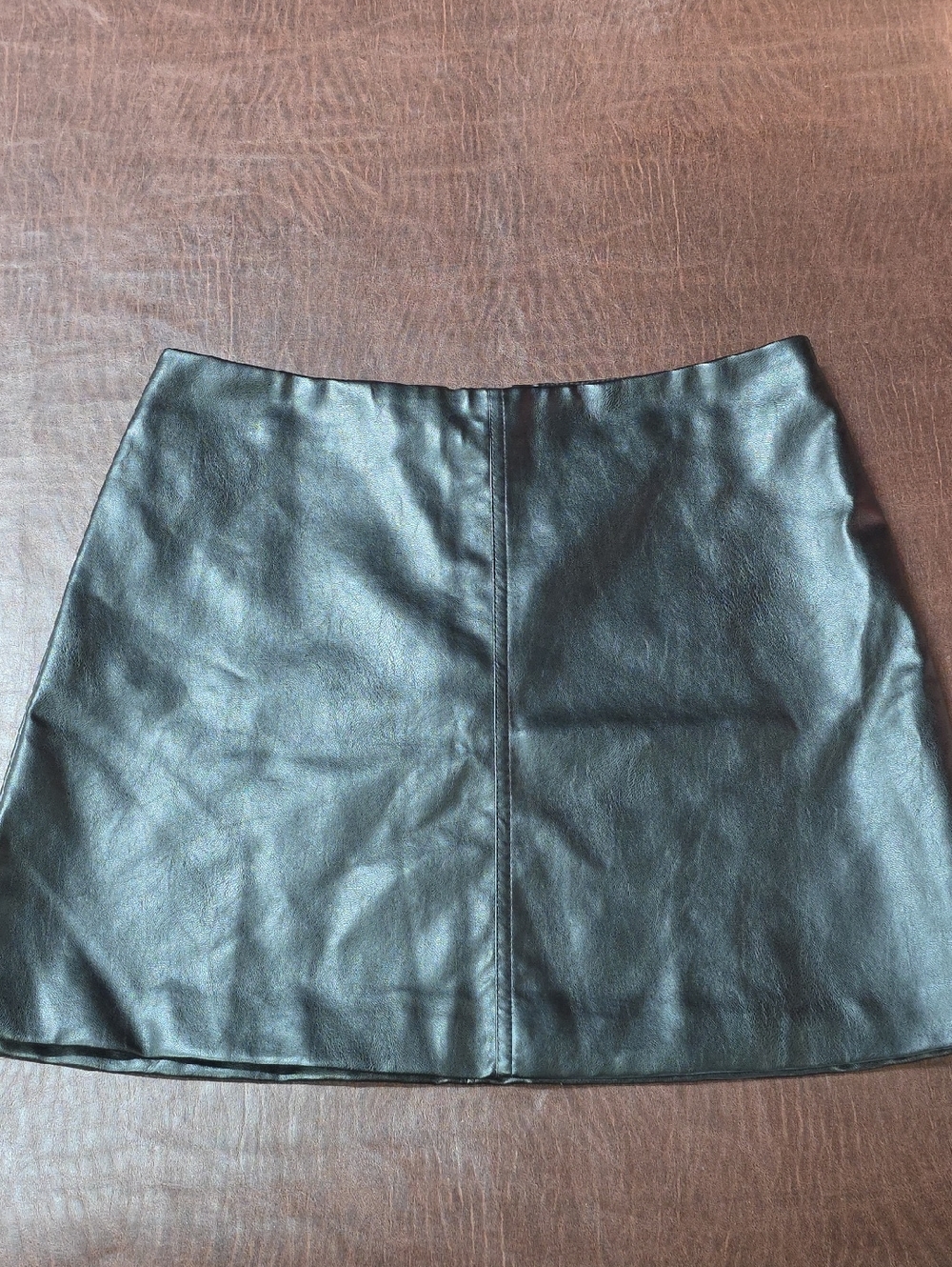 Black Faux Polyurethane Leather A-Line Mini Skirt Back Zipper L 32x16.5 Gothic